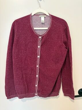 Orvis Women's Berry Purple Button-Front Cardigan Cotton Classic Sweater Large